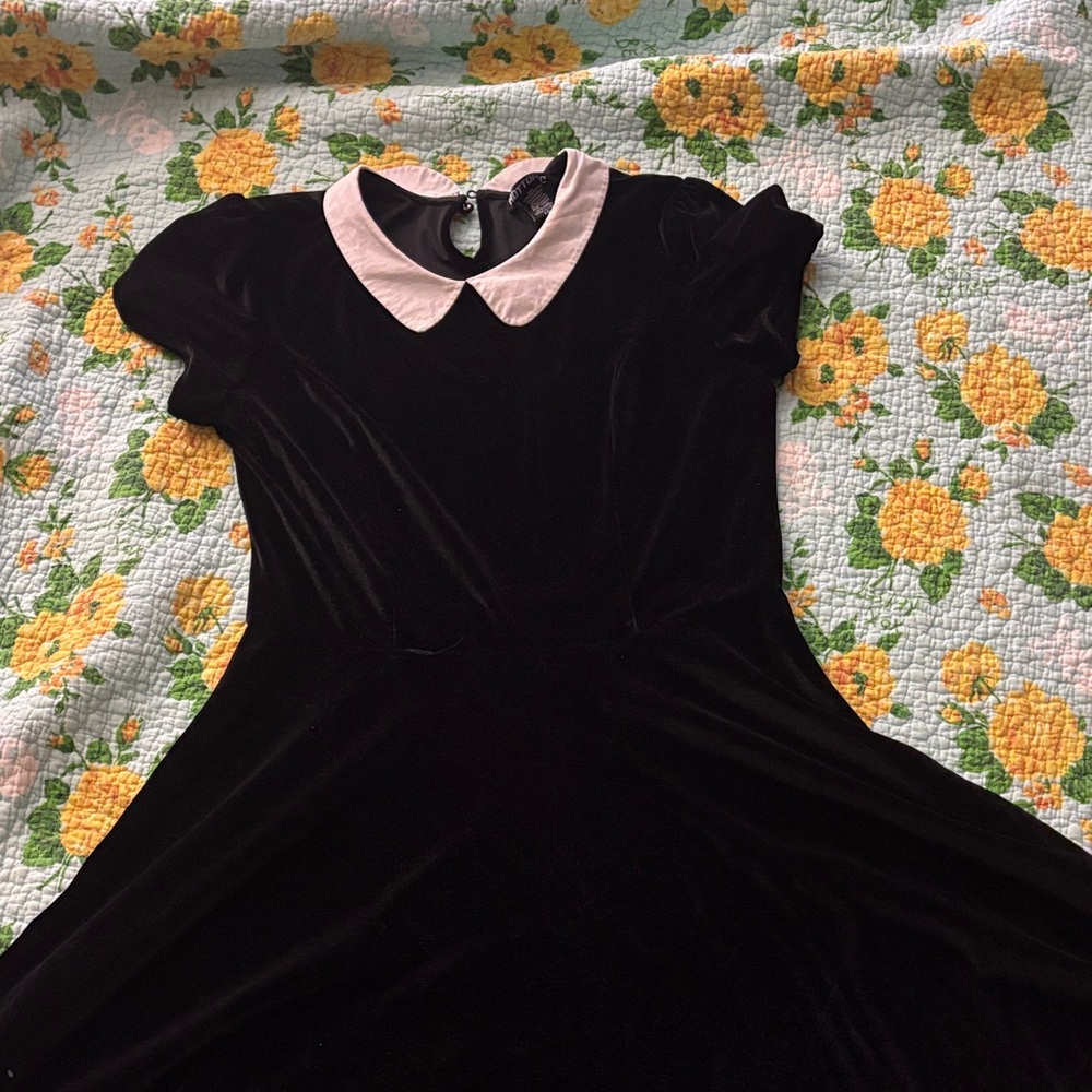 Hot Topic Black Velvet Dress with Pink Collar